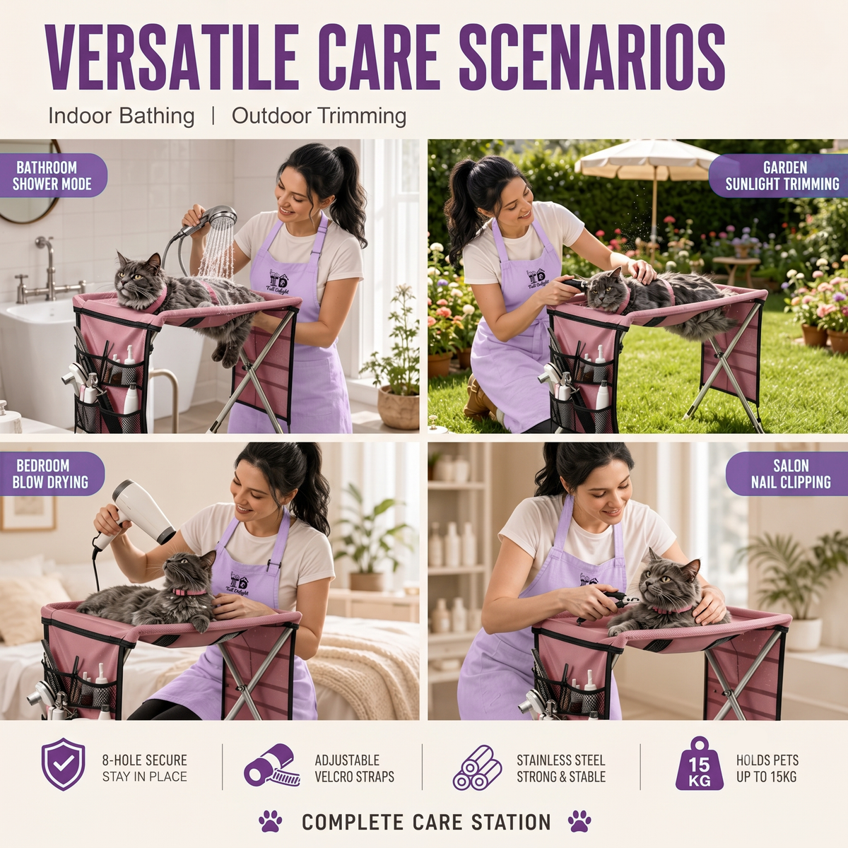 TailDelight 2-in-1 Foldable Multi-Functional Home Pet Spa Table