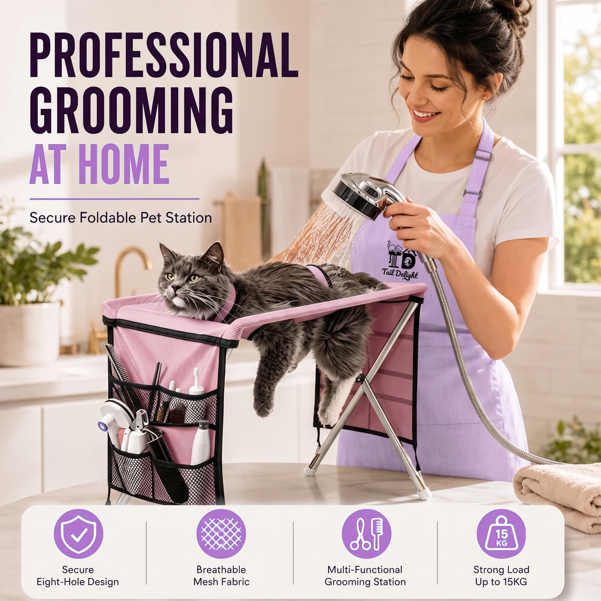TailDelight 2-in-1 Foldable Multi-Functional Home Pet Spa Table